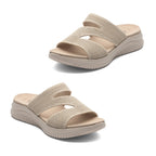 Cushion Walk Lifestyle Collection Stretch Knit Slip-On Sandals With Extra Padding (Size 4) - Beige