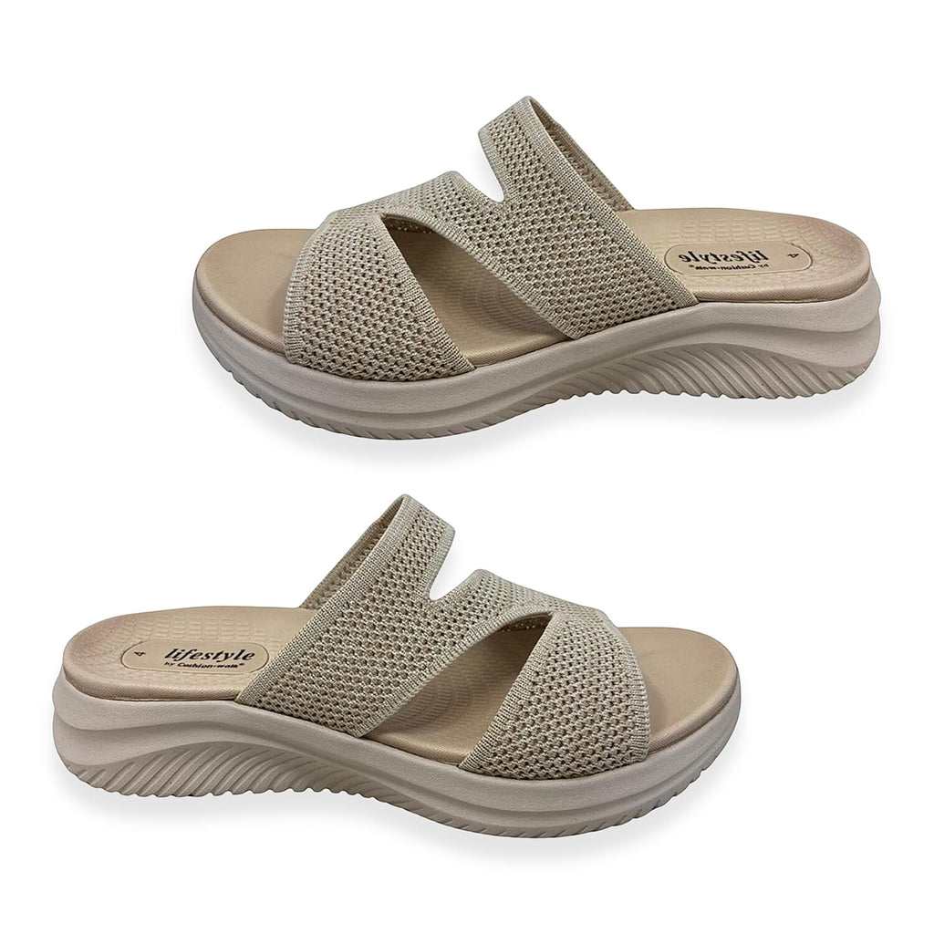Cushion Walk Lifestyle Collection Stretch Knit Slip-On Sandals With Extra Padding (Size 4) - Beige