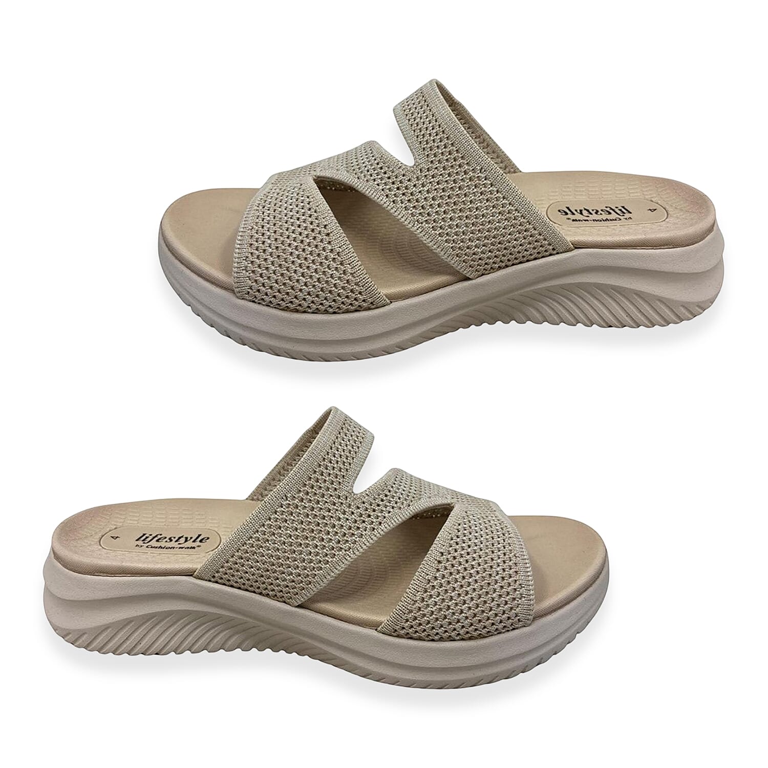 Cushion Walk Lifestyle Collection Stretch Knit Slip-On Sandals With Extra Padding (Size 4) - Beige