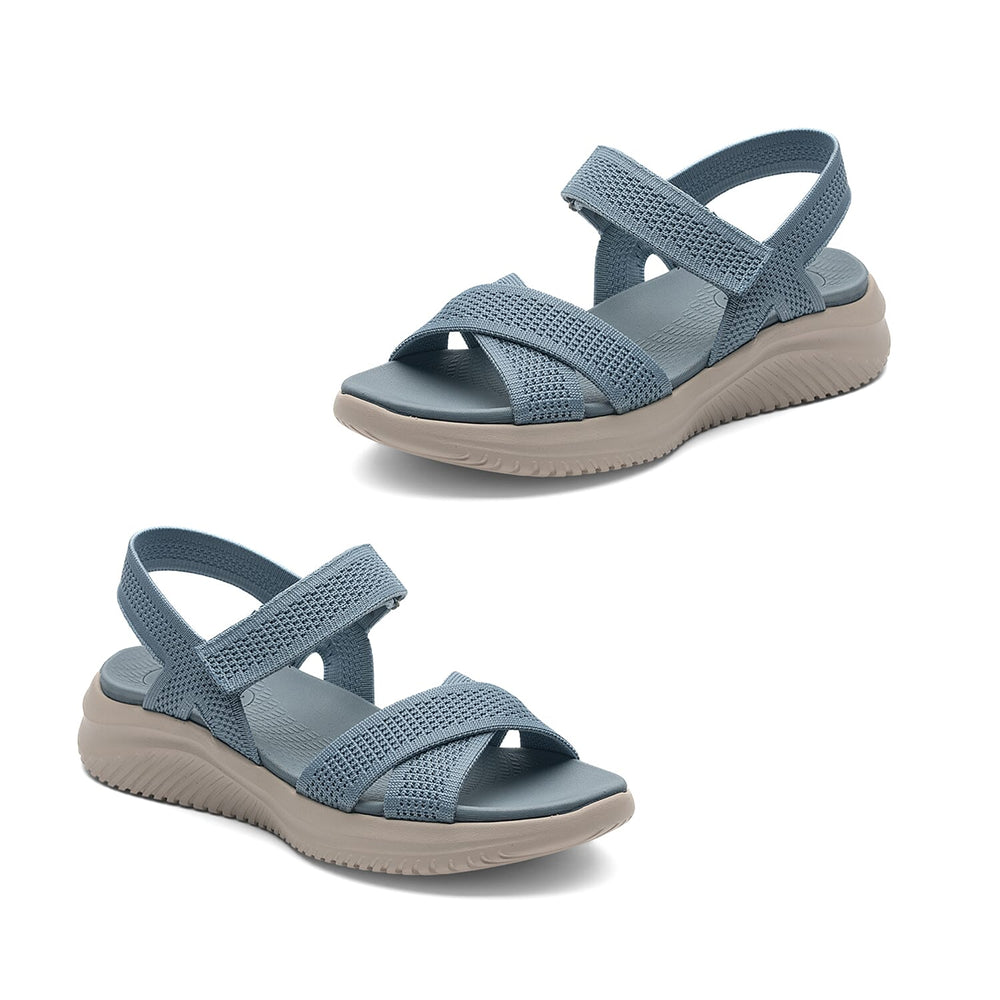 Cushion Walk Steph Lifestyle Collection Classic Stretch Knit Crossover Strap Sandals With Touch And Close Strap And Extra Padding (Size 5) - Blue