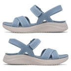 Cushion Walk Steph Lifestyle Collection Classic Stretch Knit Crossover Strap Sandals With Touch And Close Strap And Extra Padding (Size 5) - Blue