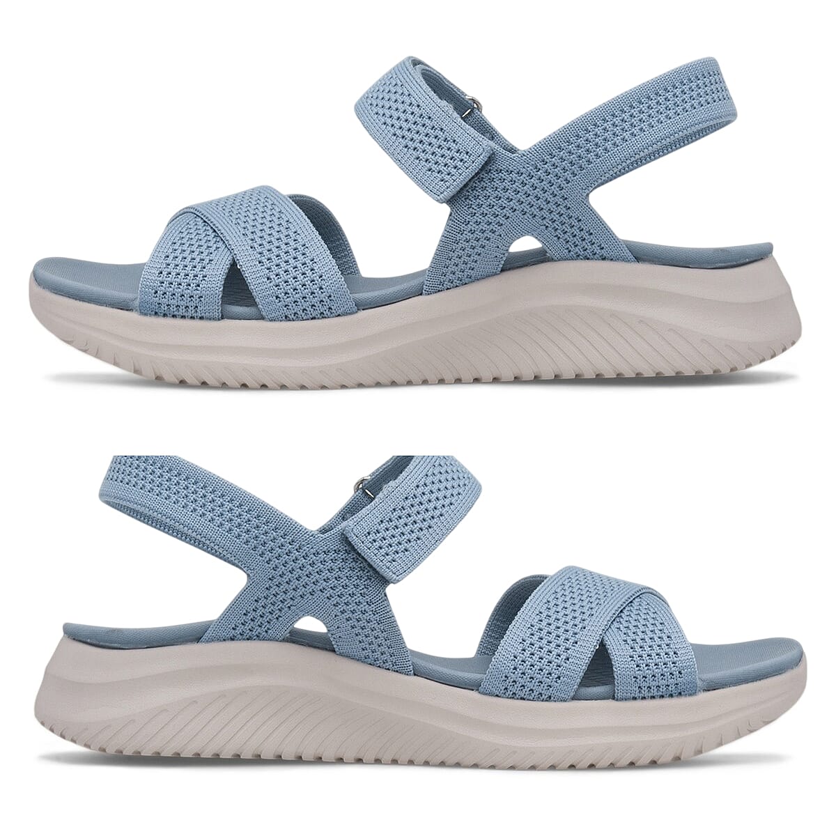 Cushion Walk Steph Lifestyle Collection Classic Stretch Knit Crossover Strap Sandals With Touch And Close Strap And Extra Padding (Size 5) - Blue