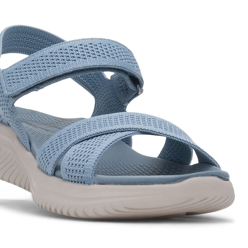 Cushion Walk Steph Lifestyle Collection Classic Stretch Knit Crossover Strap Sandals With Touch And Close Strap And Extra Padding (Size 5) - Blue