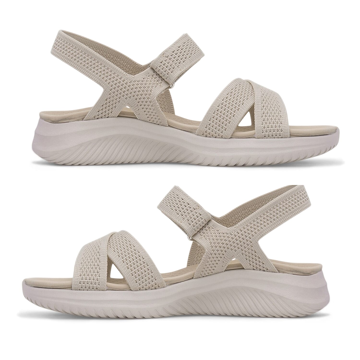 Cushion Walk Steph Lifestyle Collection Classic Stretch Knit Crossover Strap Sandals With Touch And Close Strap And Extra Padding (Size 6) - Beige