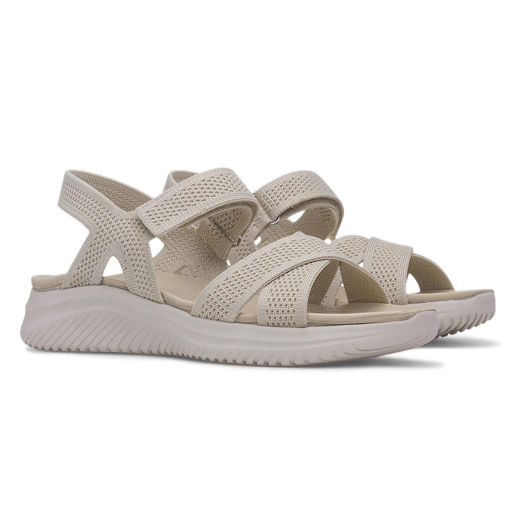 Cushion Walk Steph Lifestyle Collection Classic Stretch Knit Crossover Strap Sandals With Touch And Close Strap And Extra Padding (Size 6) - Beige