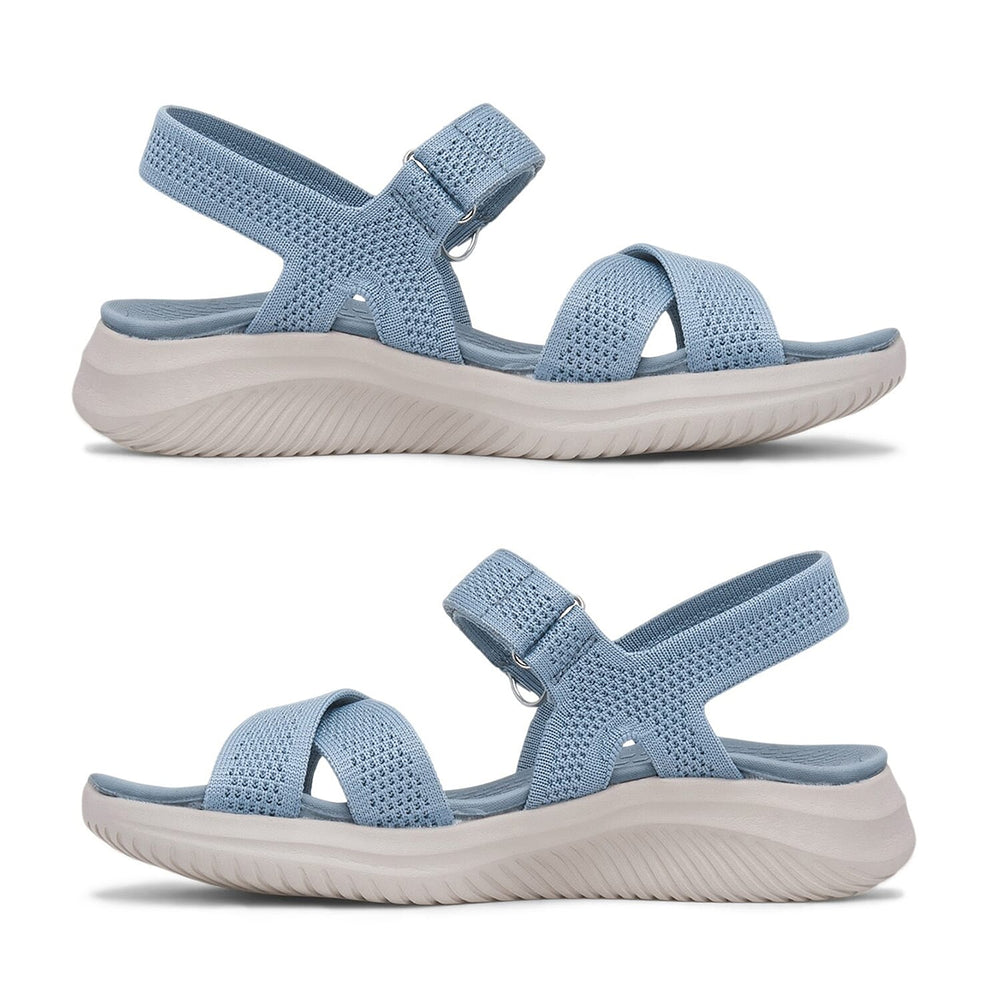 Cushion Walk Steph Lifestyle Collection Classic Stretch Knit Crossover Strap Sandals With Touch And Close Strap And Extra Padding (Size 6) - Blue