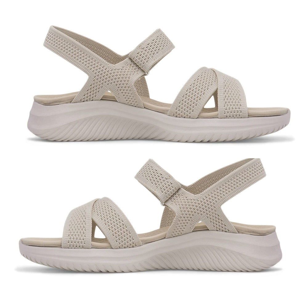 Cushion Walk Steph Lifestyle Collection Classic Stretch Knit Crossover Strap Sandals With Touch And Close Strap And Extra Padding (Size 7) - Beige