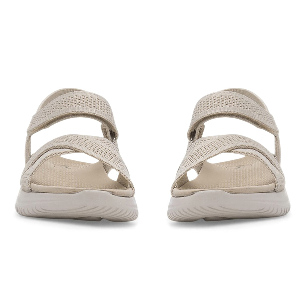 Cushion Walk Steph Lifestyle Collection Classic Stretch Knit Crossover Strap Sandals With Touch And Close Strap And Extra Padding (Size 7) - Beige