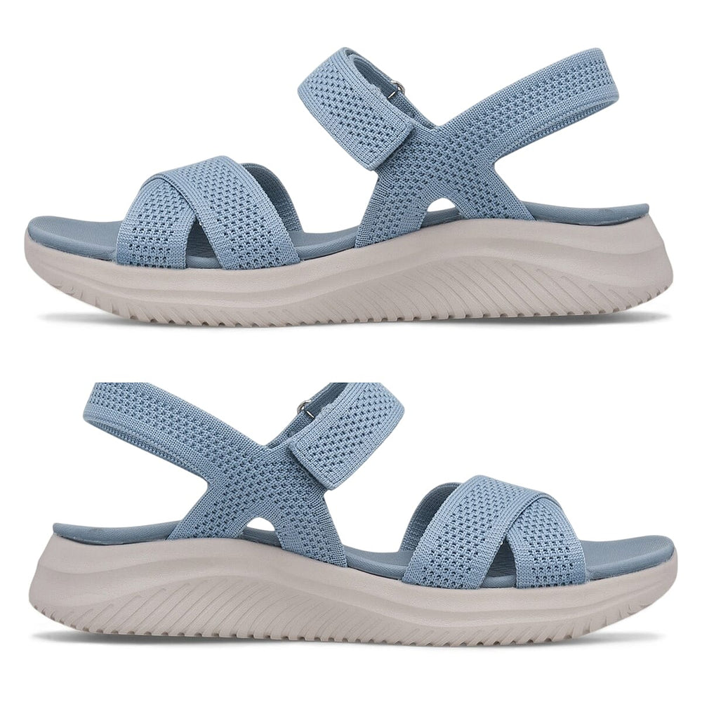 Cushion Walk Steph Lifestyle Collection Classic Stretch Knit Crossover Strap Sandals With Touch And Close Strap And Extra Padding (Size 7) - Blue