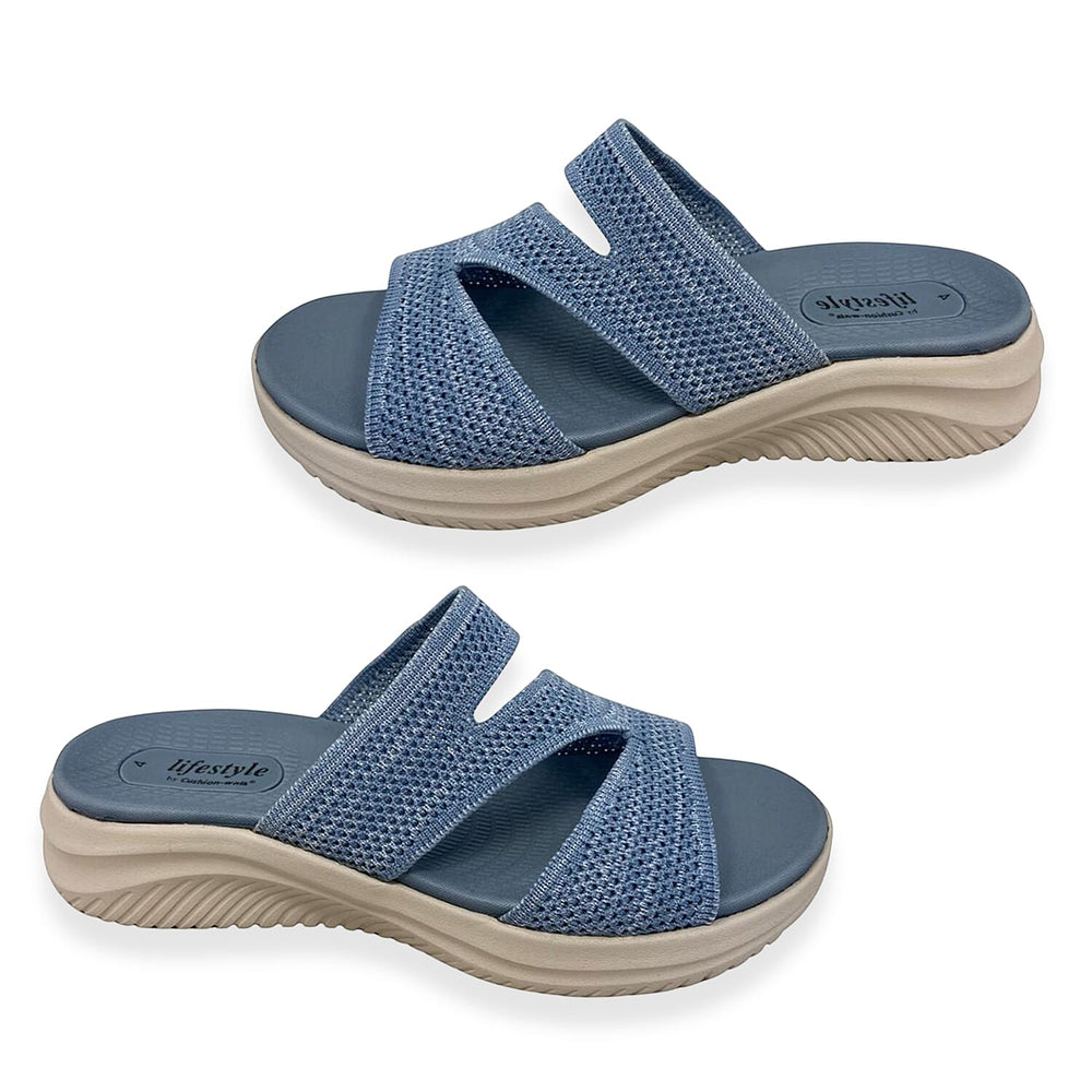 Cushion Walk Lifestyle Collection Stretch Knit Slip-On Sandals With Extra Padding (Size 7) - Blue