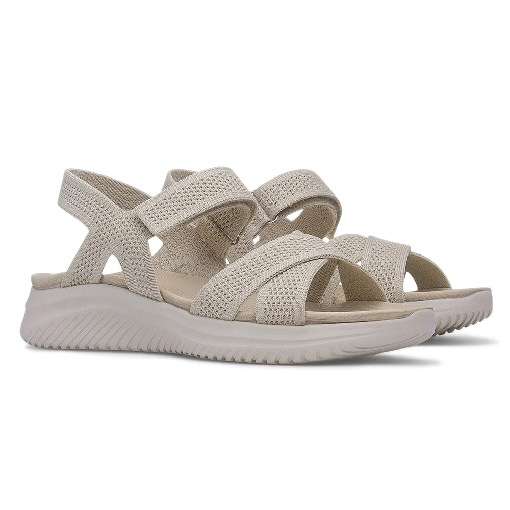 Cushion Walk Steph Lifestyle Collection Classic Stretch Knit Crossover Strap Sandals With Touch And Close Strap And Extra Padding (Size 8) - Beige