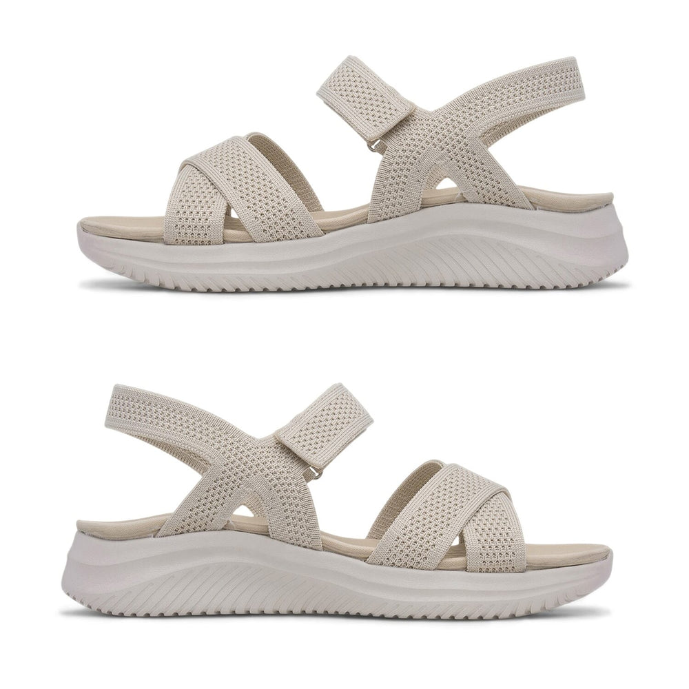 Cushion Walk Steph Lifestyle Collection Classic Stretch Knit Crossover Strap Sandals With Touch And Close Strap And Extra Padding (Size 8) - Beige