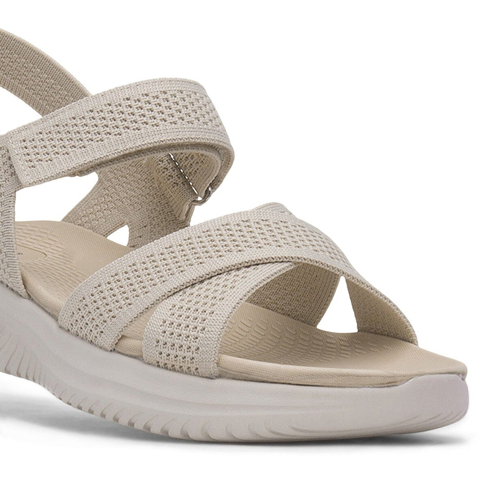 Cushion Walk Steph Lifestyle Collection Classic Stretch Knit Crossover Strap Sandals With Touch And Close Strap And Extra Padding (Size 8) - Beige