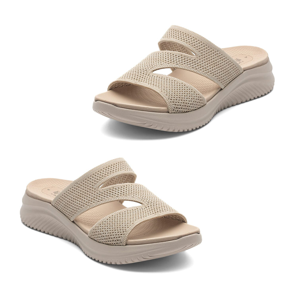 Cushion Walk Lifestyle Collection Stretch Knit Slip-On Sandals With Extra Padding (Size 8) - Beige