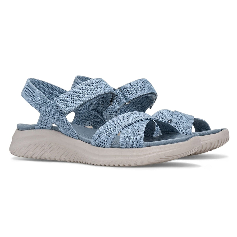 Cushion Walk Steph Lifestyle Collection Classic Stretch Knit Crossover Strap Sandals With Touch And Close Strap And Extra Padding (Size 8) - Blue