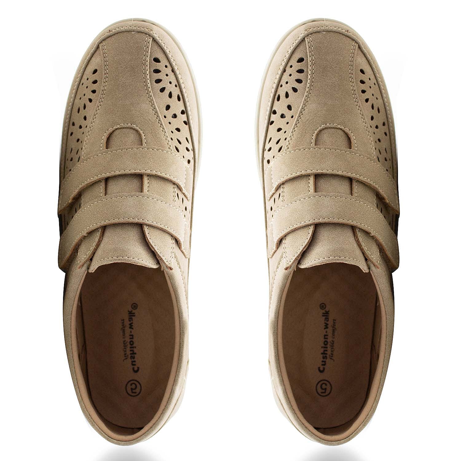 Cushion Walk Sophia Ladies Comfort Shoe With Double Touch And Close Fastening And Massage Insock (Size 3) - Beige
