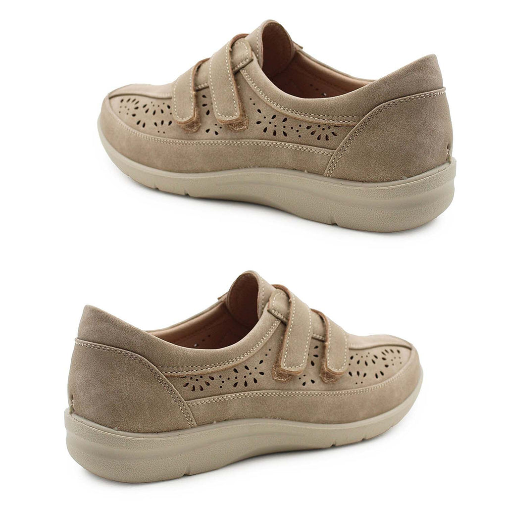 Cushion Walk Sophia Ladies Comfort Shoe With Double Touch And Close Fastening And Massage Insock (Size 3) - Beige