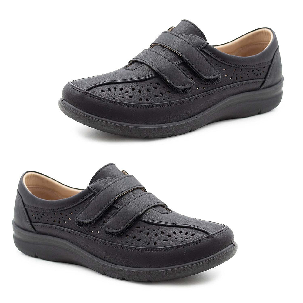 Cushion Walk Sophia Ladies Comfort Shoe With Double Touch And Close Fastening And Massage Insock (Size 3) - Black
