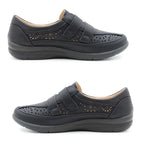 Cushion Walk Sophia Ladies Comfort Shoe With Double Touch And Close Fastening And Massage Insock (Size 3) - Black