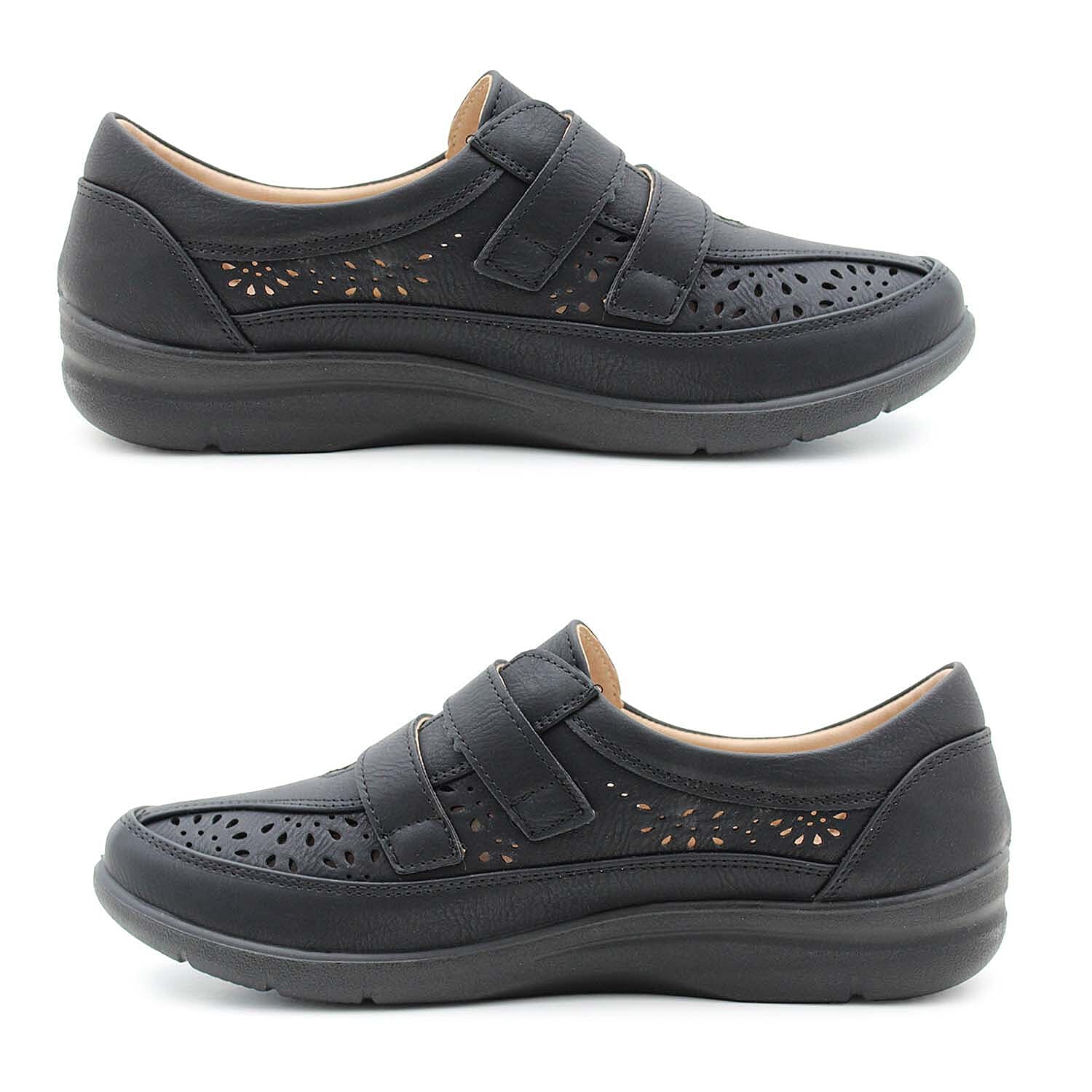 Cushion Walk Sophia Ladies Comfort Shoe With Double Touch And Close Fastening And Massage Insock (Size 3) - Black