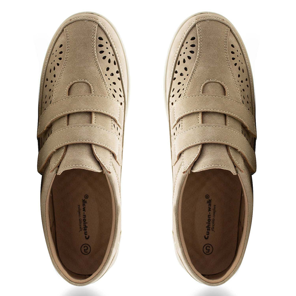 Cushion Walk Sophia Ladies Comfort Shoe With Double Touch And Close Fastening And Massage Insock (Size 4) - Beige