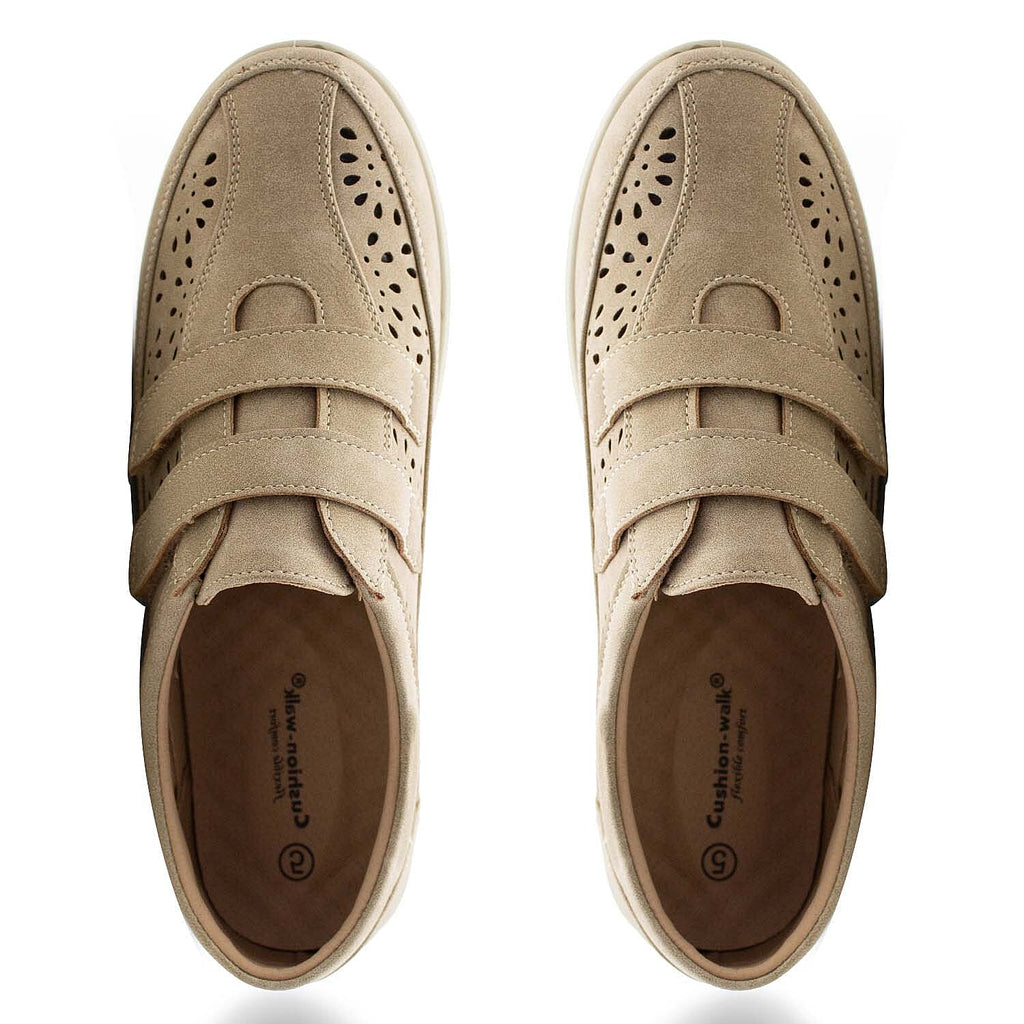 Cushion Walk Sophia Ladies Comfort Shoe With Double Touch And Close Fastening And Massage Insock (Size 4) - Beige