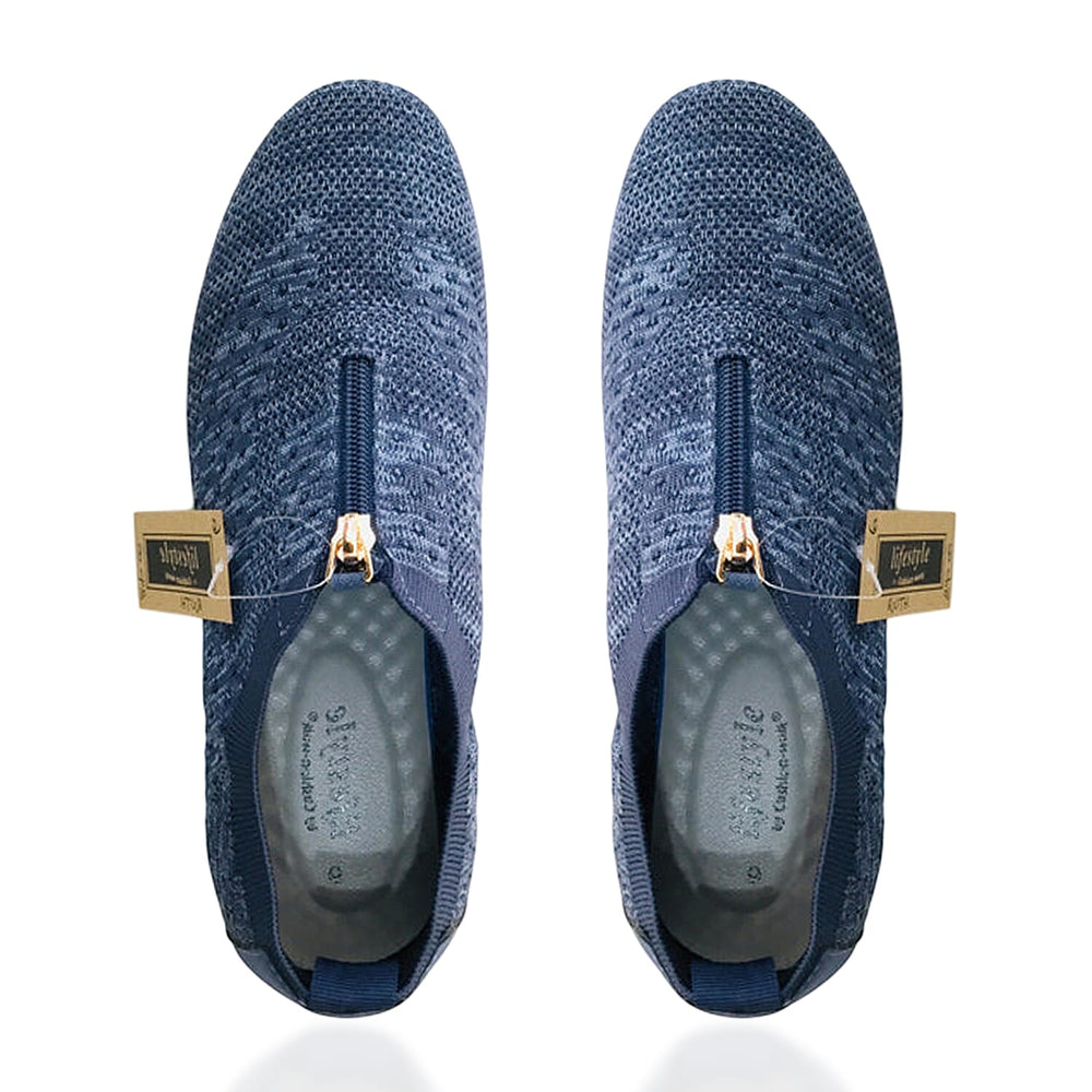 Cushion Walk Steph Lifestyle Collection Classic Stretch Knit Crossover Strap Sandals With Touch And Close Strap And Extra Padding (Size 4) - Navy