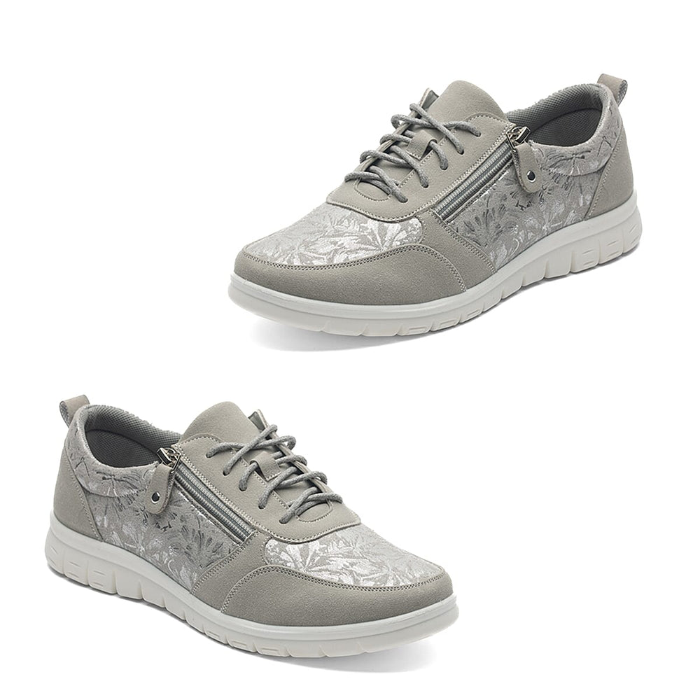 Cushion Walk Teri Ladies Multi Textured Laced Slip-On Design Sneakers With Removable Active Comfort Insole And Side Zip (Size 4) - Silver