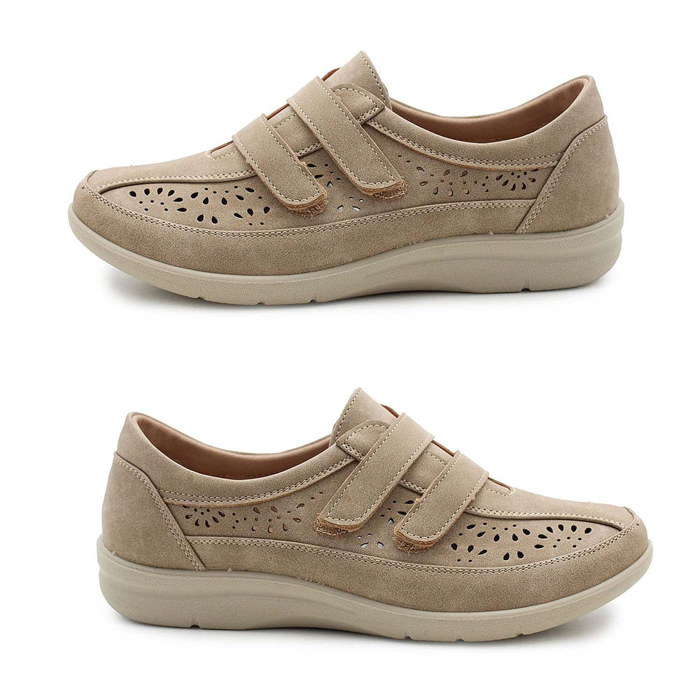 Cushion Walk Sophia Ladies Comfort Shoe With Double Touch And Close Fastening And Massage Insock (Size 5) - Beige