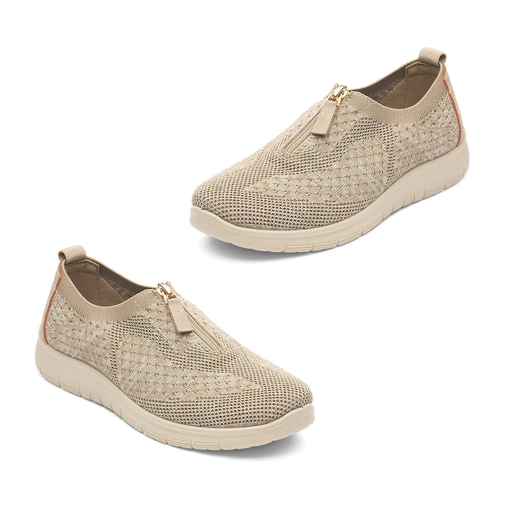Cushion Walk Steph Lifestyle Collection Classic Stretch Knit Crossover Strap Sandals With Touch And Close Strap And Extra Padding (Size 5) - Beige