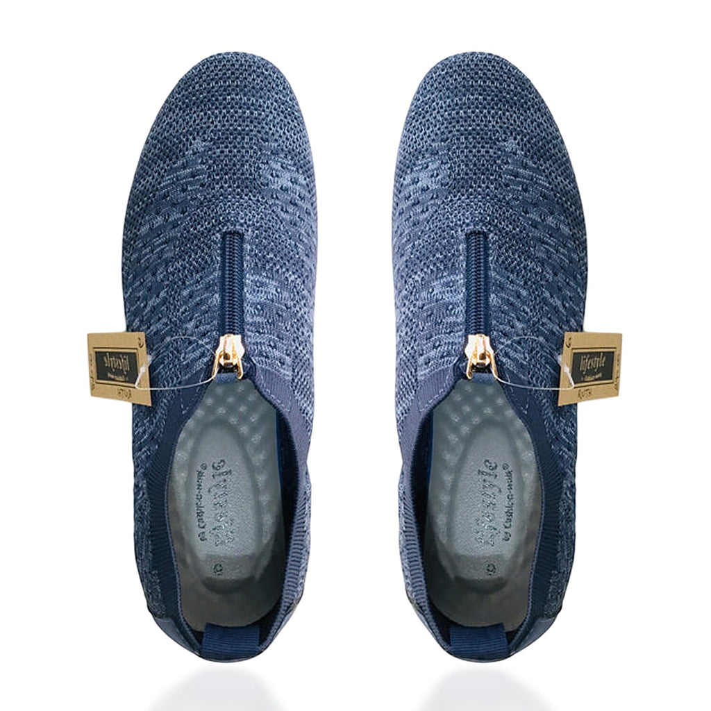Cushion Walk Steph Lifestyle Collection Classic Stretch Knit Crossover Strap Sandals With Touch And Close Strap And Extra Padding (Size 5) - Navy