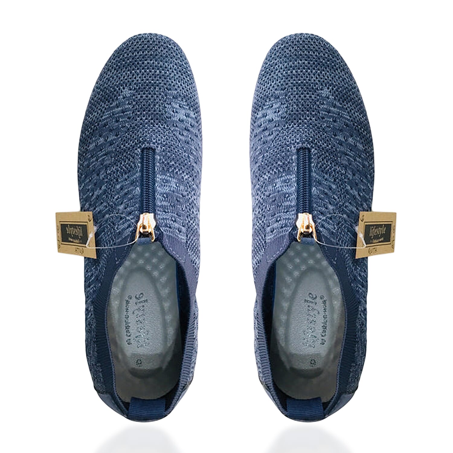 Cushion Walk Steph Lifestyle Collection Classic Stretch Knit Crossover Strap Sandals With Touch And Close Strap And Extra Padding (Size 5) - Navy