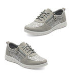 Cushion Walk Teri Ladies Multi Textured Laced Slip-On Design Sneakers With Removable Active Comfort Insole And Side Zip (Size 5) - Silver