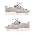 Cushion Walk Teri Ladies Multi Textured Laced Slip-On Design Sneakers With Removable Active Comfort Insole And Side Zip (Size 5) - Silver