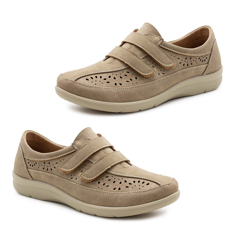 Cushion Walk Sophia Ladies Comfort Shoe With Double Touch And Close Fastening And Massage Insock (Size 6) - Beige