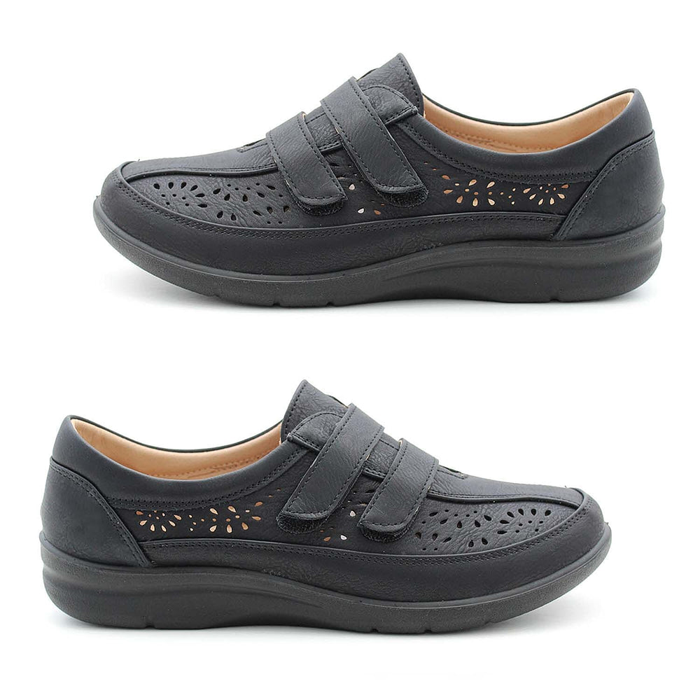 Cushion Walk Sophia Ladies Comfort Shoe With Double Touch And Close Fastening And Massage Insock (Size 6) - Black