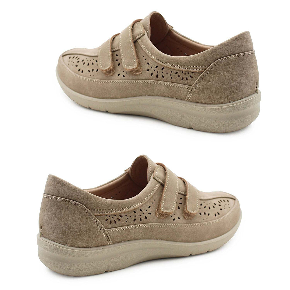 Cushion Walk Sophia Ladies Comfort Shoe With Double Touch And Close Fastening And Massage Insock (Size 7) - Beige