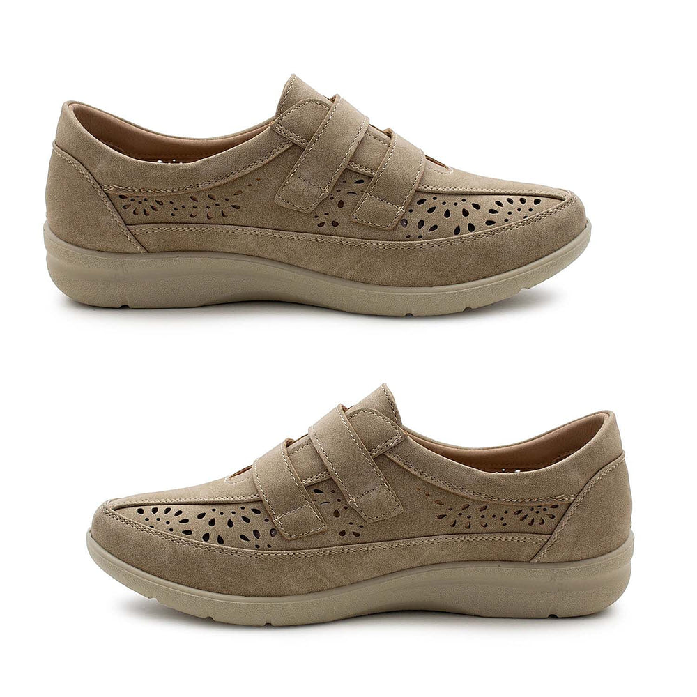Cushion Walk Sophia Ladies Comfort Shoe With Double Touch And Close Fastening And Massage Insock (Size 7) - Beige