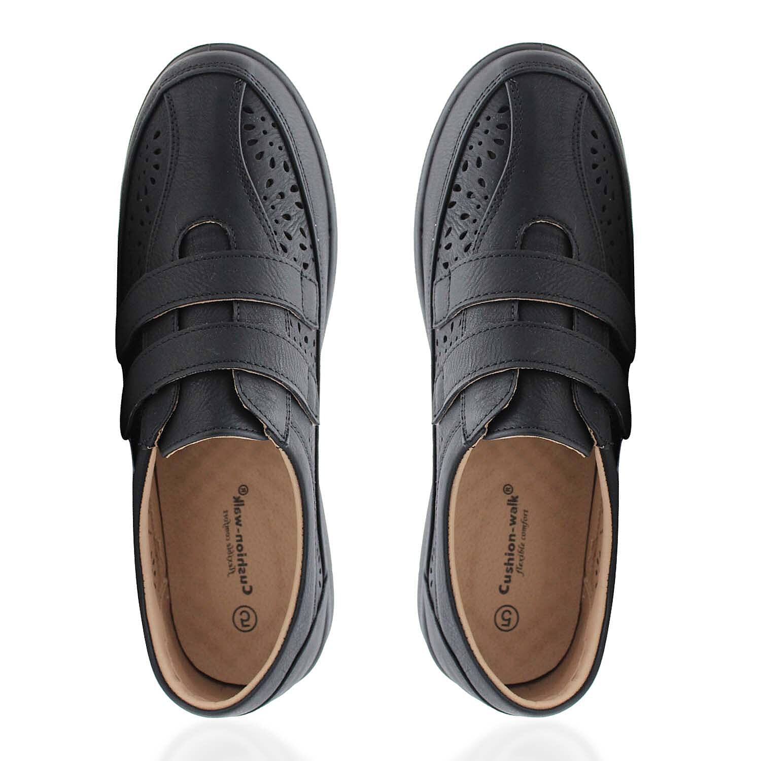 Cushion Walk Sophia Ladies Comfort Shoe With Double Touch And Close Fastening And Massage Insock (Size 7) - Black