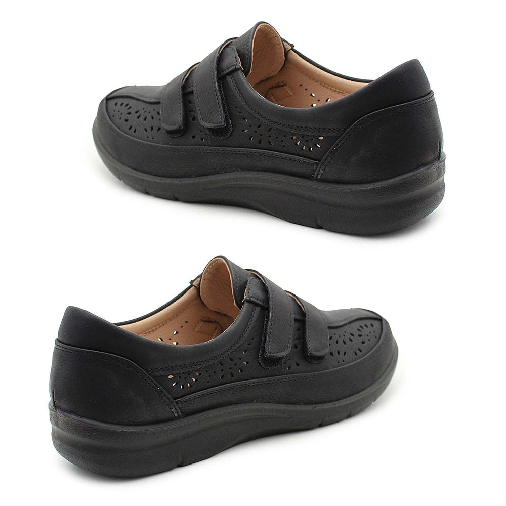 Cushion Walk Sophia Ladies Comfort Shoe With Double Touch And Close Fastening And Massage Insock (Size 7) - Black