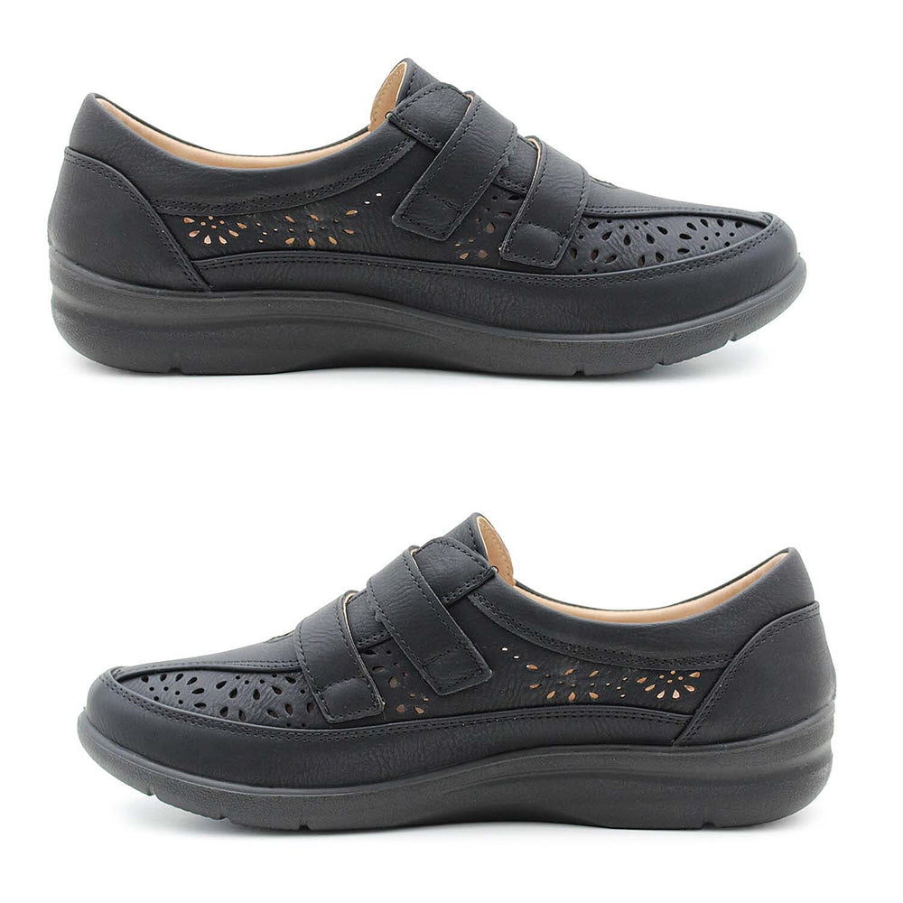 Cushion Walk Sophia Ladies Comfort Shoe With Double Touch And Close Fastening And Massage Insock (Size 7) - Black