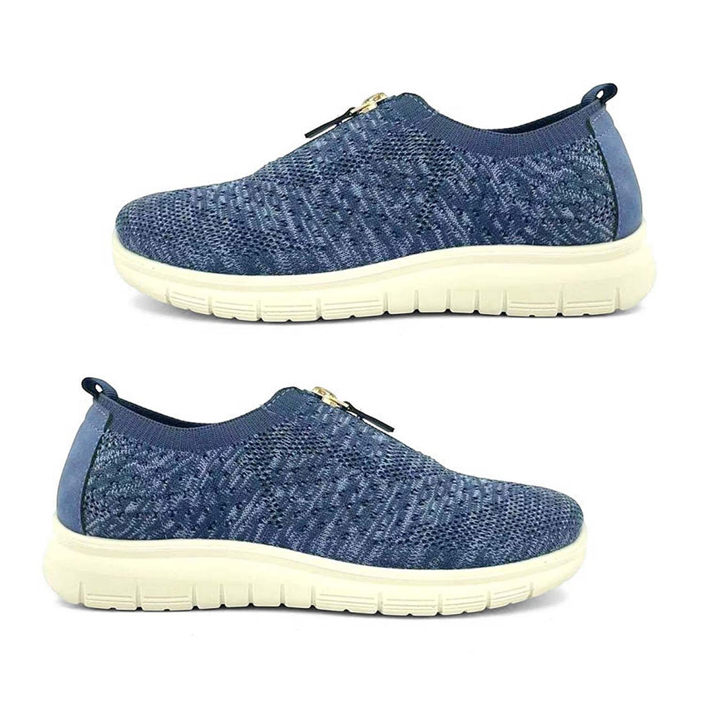 Cushion Walk Steph Lifestyle Collection Classic Stretch Knit Crossover Strap Sandals With Touch And Close Strap And Extra Padding (Size 7) - Navy