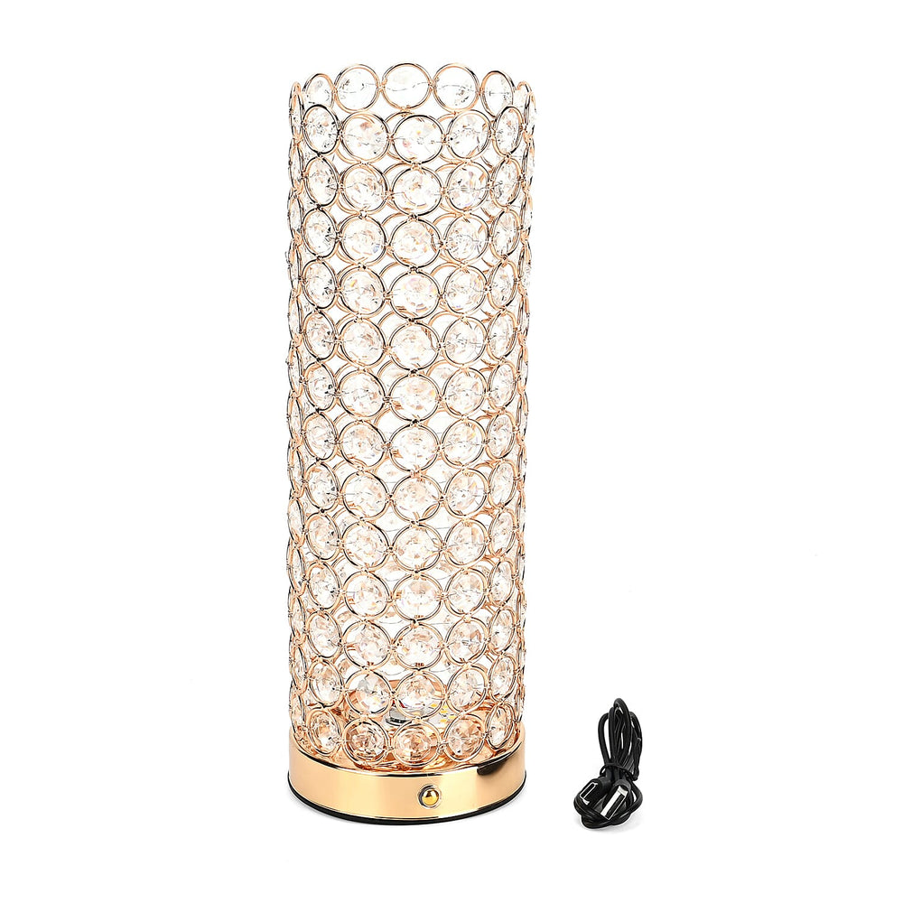 Crystal Table Lamp - Rechargable - 3 Light Modes 13x13x28cm - Gold & Transparent