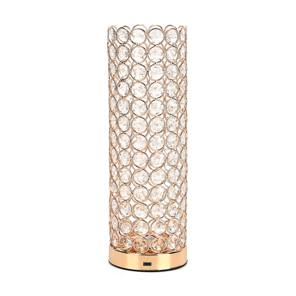 Crystal Table Lamp - Rechargable - 3 Light Modes 13x13x28cm - Gold & Transparent