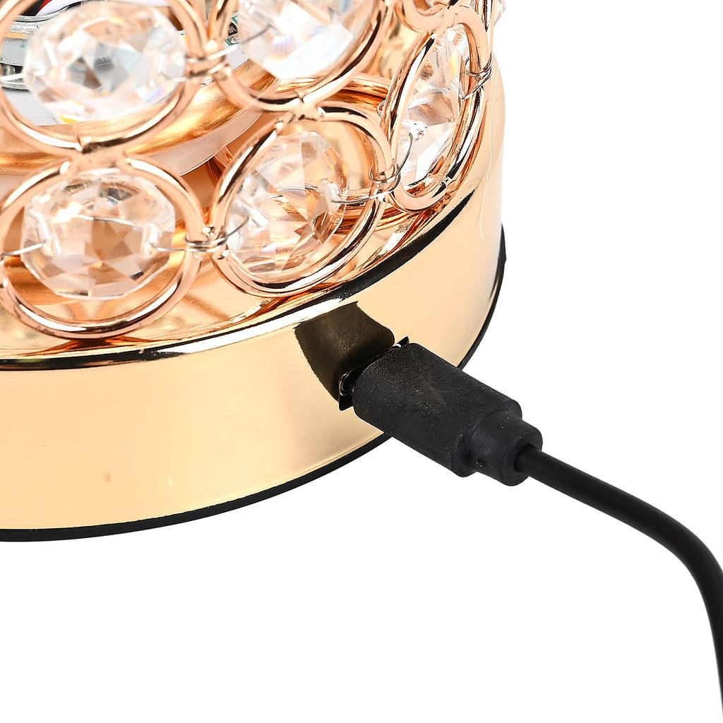 Crystal Table Lamp - Rechargable - 3 Light Modes 13x13x28cm - Gold & Transparent