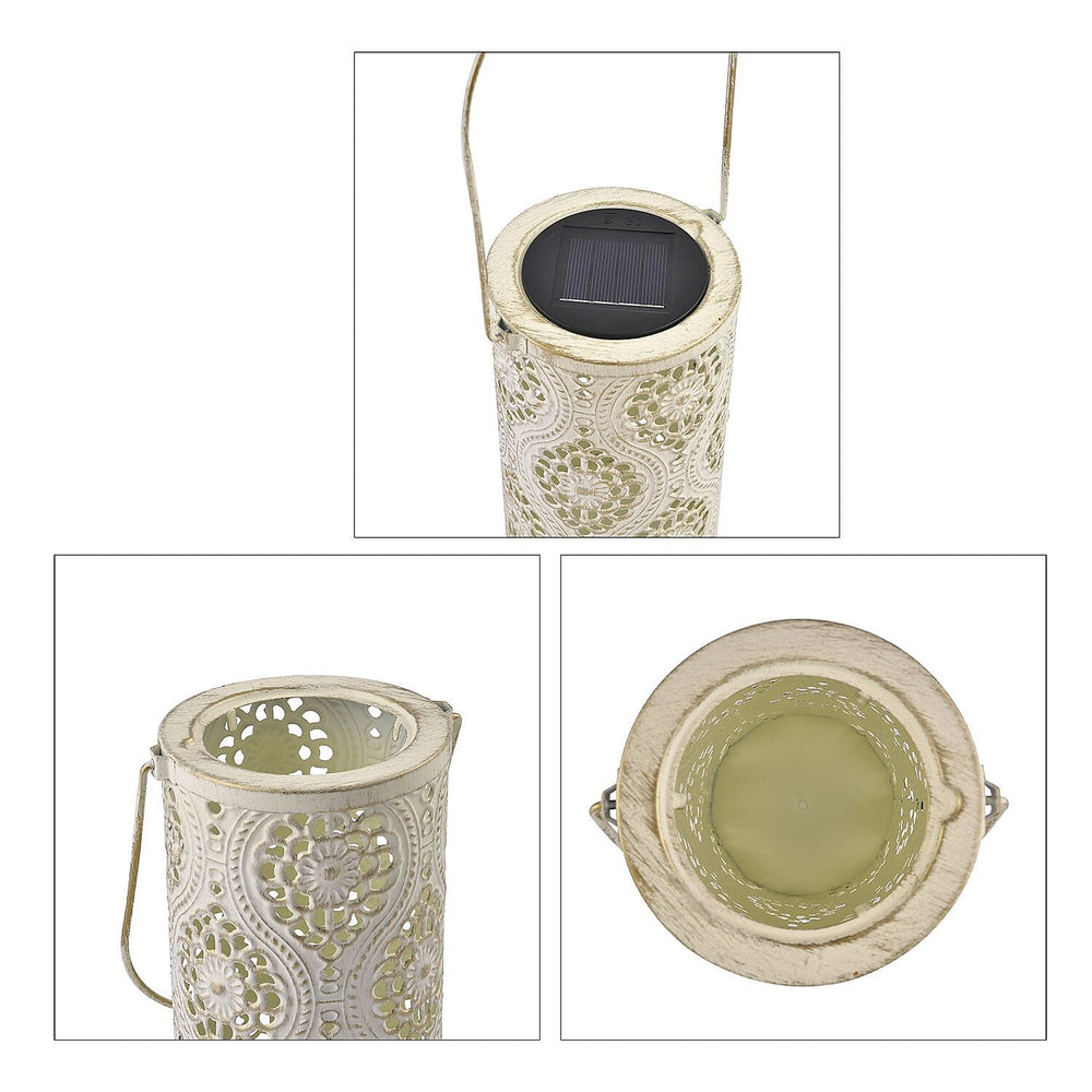 Outdoor Luxury Decor Solar Lantern- Beige (Creates Ambient Soft Light At Night)