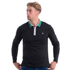 D Rock Stripe Collar Polo Shirt (Size L) - Black