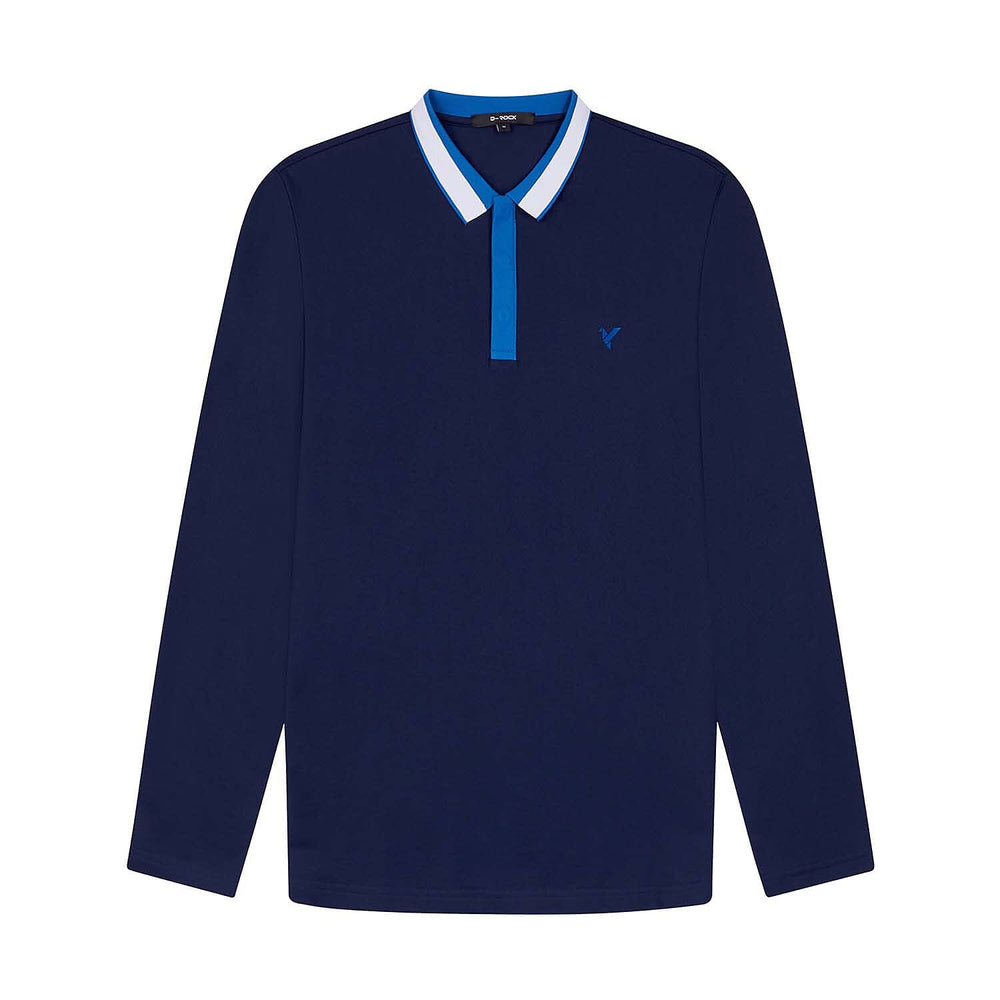 D Rock Stripe Collar Polo Shirt (Size S) - Navy