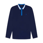 D Rock Stripe Collar Polo Shirt (Size S) - Navy