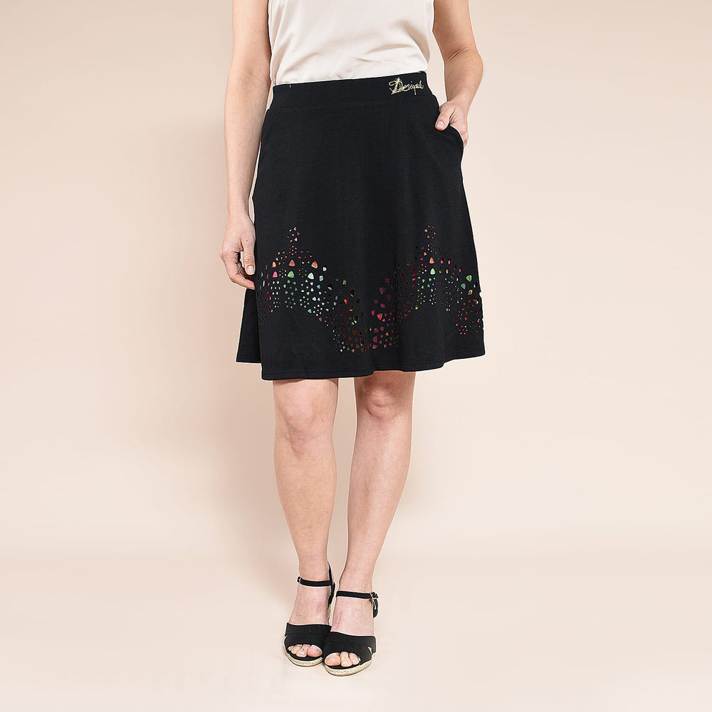 DESIGUAL Hem Pattern Knitted Skirt (Size XL) - Black